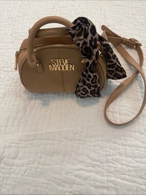 Steve Madden Tan Mini Satchel with Leopard Scarf Accent